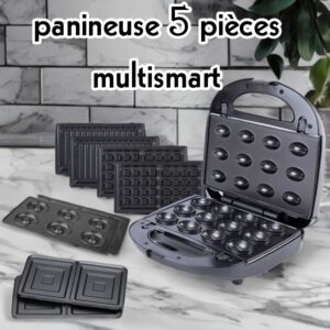 بانينوز شواية كهربائية 5في1 مع صفائح لصنع البسكويت PANINEUSE Multi-Grill Electrique 5en1 Pour De Delicieux Sandwiches Et Plats