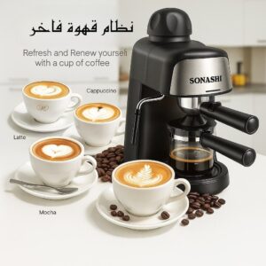 ماكينة القهوة الاوتوماتيكية سوناشي الاصلية 100% مدمجة مع كوب انيق 🎁